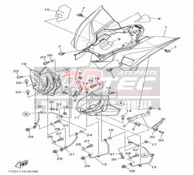 PARE BOUE ARRIERE YAMAHA YFZ450R 14+